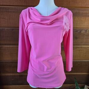 Brittany Black Womens Vintage 90s Y2K Top L Cowl Neck Flower Pink Fairy Feminine